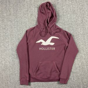 Hollister Hoodie Women’s M Burgundy Quilted Seagull Logo Pullover Hoodie